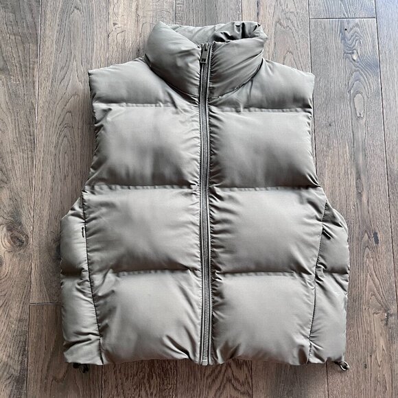 Zara Cropped Puffer Vest Taupe Size XS Quilted Sleeveless Jacket Layer - Picture 1 of 5